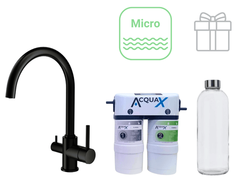 Sistema Completo Microfiltrazione con Rubinetto Canna Ponte - Nero Opaco - Sistema Filtrazione Acqua - AcquaX
