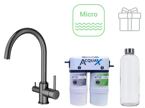 Sistema Completo Microfiltrazione con Rubinetto Canna Ponte - PVD Metal - Sistema Filtrazione Acqua - AcquaX