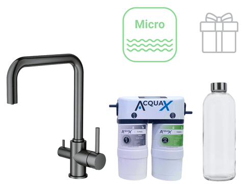 Sistema Completo Microfiltrazione con Rubinetto Canna Squadra - PVD Metal - Sistema Filtrazione Acqua - AcquaX