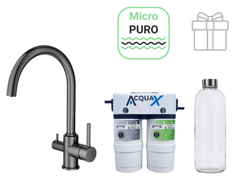 Sistema Completo Microfiltrazione con Rubinetto Canna Ponte - PVD Metal - Sistema Filtrazione Acqua - AcquaX