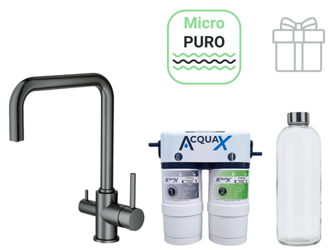 Sistema Completo Microfiltrazione con Rubinetto Canna Squadra - PVD Metal - Sistema Filtrazione Acqua - AcquaX