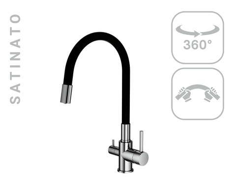 Rubinetto 3 Vie in Acciaio Inox ESSENTIAL Canna Modellabile - Satinato - Sistema Filtrazione Acqua - AcquaX